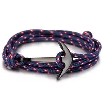 

Man Custom Logo Leather Woman Adjustable Men Rope Hook Nautical Engraved Clasp Black Gold Anchor Bracelet
