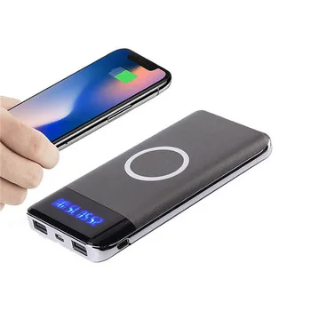 

Universial Qi standard mini portable mobile phone wireless charger power bank 10000mah with lcd, Black,white,grey,blue