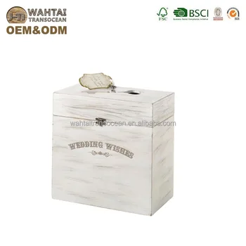 Wahtai Rustic Ivory Wooden Key Card Box With Metal Latch For