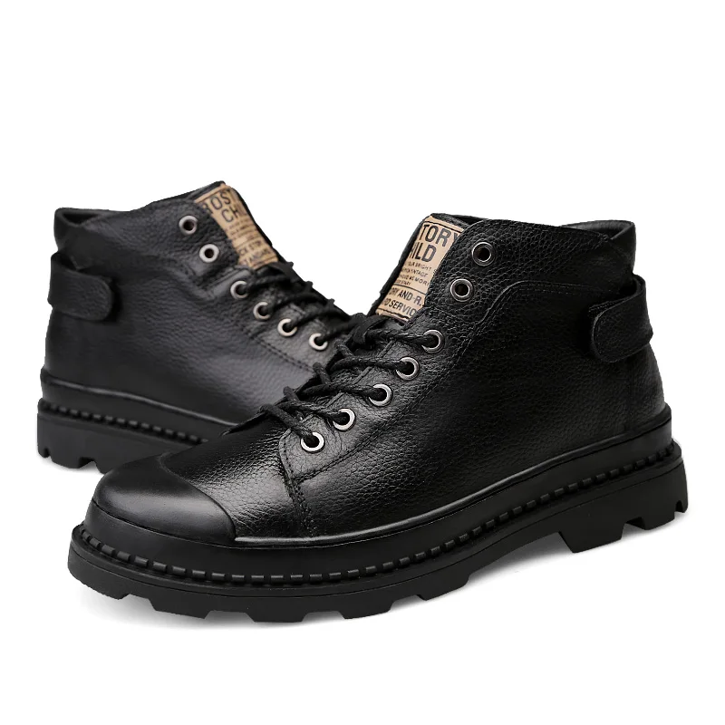 

Cow Leather Boots Genuine Leather Shoes for Men, Black