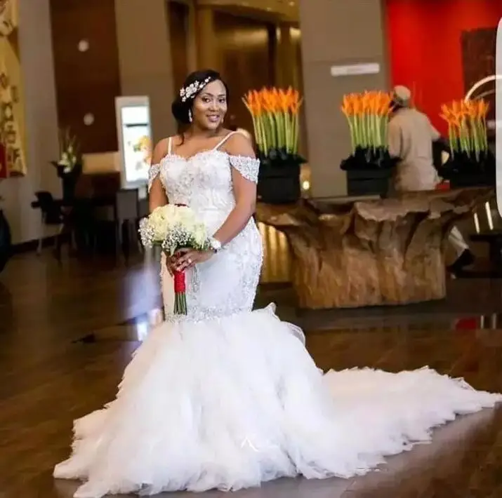 Mermaid Wedding Dress Sexy Off The Shoulder Appliqued Lace Puffy
