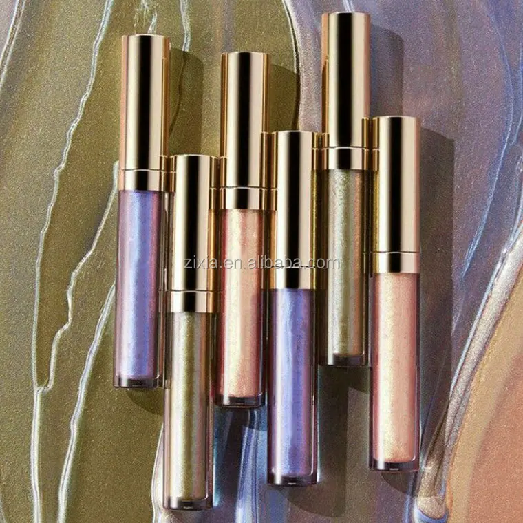

Vegan 6 holographic lipgloss gold tube container with purple color