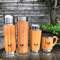 

Custom 500ml Hot Person Bamboo Double Wall Metal Stainless Steel Coffee Vacuum Insulated Thermo Drinking Tea Thermos Travel Wate