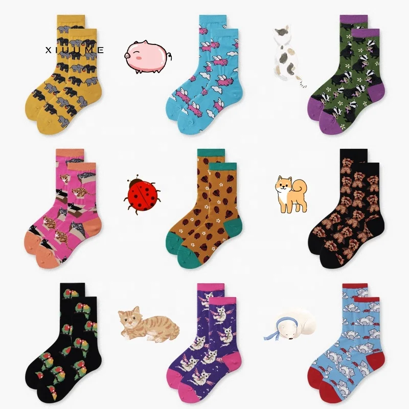 

wholesale custom fashion girl cotton colorful cute pig animal happy funny socks