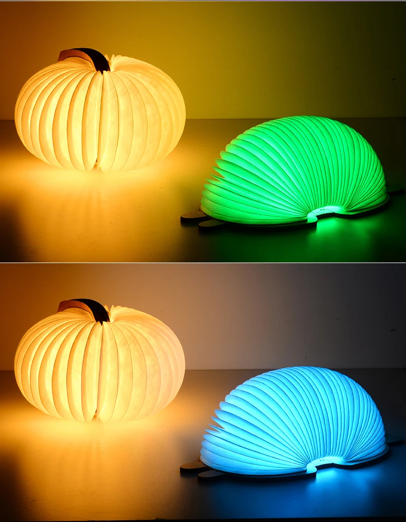 colorful light pu portable folding book lamp rechargeable led