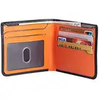 RFID Bloqueando Mens Super Slim Superf&iacute;cie Preta/Laranja Dentro designer mens carteira de couro genu&iacute;no dos homens