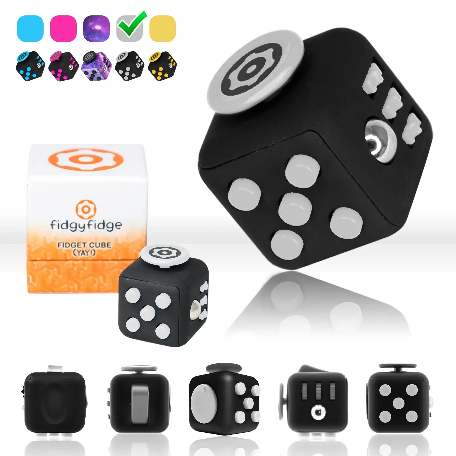 Fidget Cube by FidgyFidge | Anti-Stress Cube, Anxiety Toy, ADHD Fidget Toy for Better Focus and Stress Relief (Black)