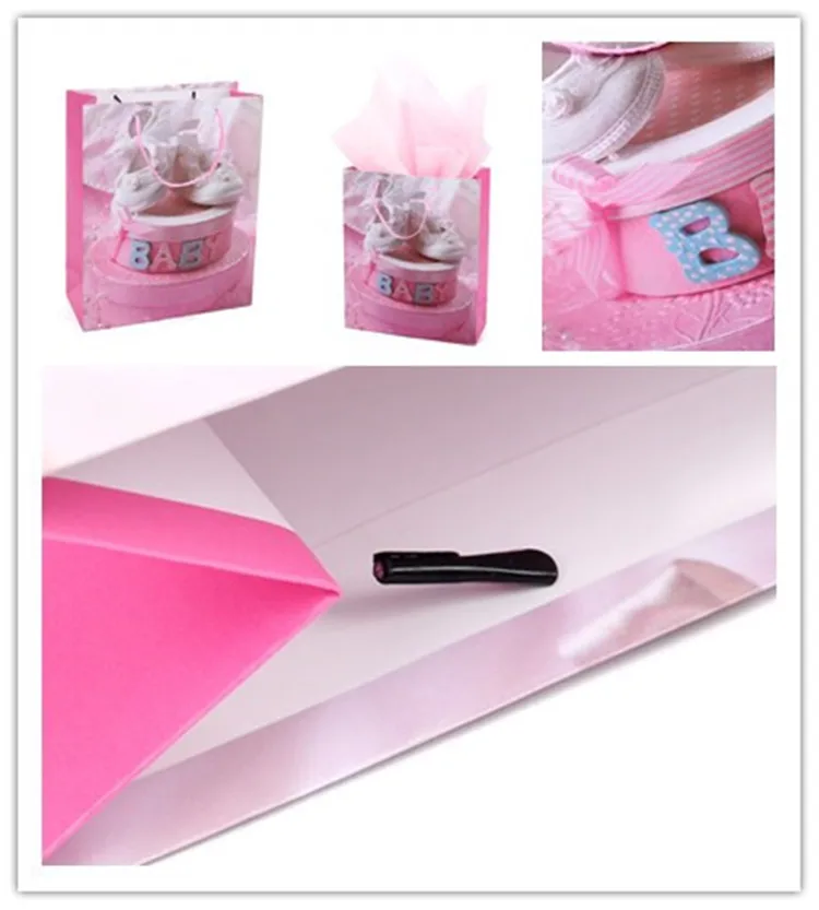 Wholesale Eco-Friendly Birthday Gift Packing Pink Baby Care Paper Bag