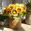Sunflower artificial flower bunch wholesale wedding hand holding silk flower export home decoration