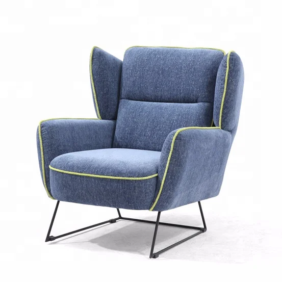 European style modern wing back comfortable blue color armchair with metal legs