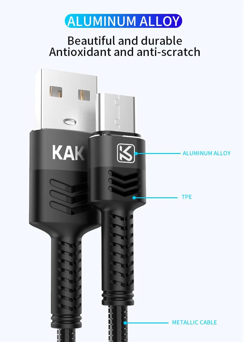 KAKU 5pin android metal micro usb aluminum metal shell type c 3.1 cable 3m - ANKUX.COM