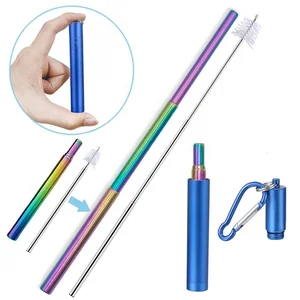 Image of collapsible metal foldable reusable straws biodegradable folding foldable collapsible straw