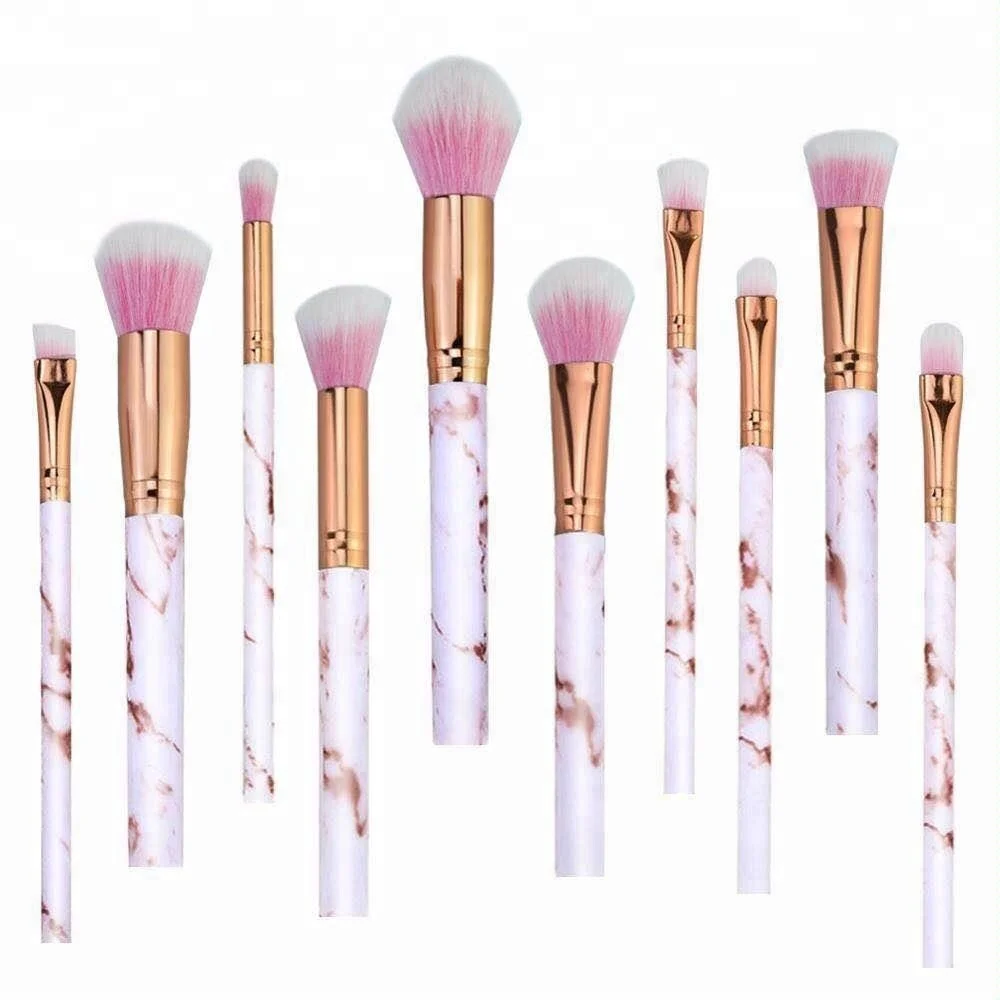 

10pcs Your Own Logo Cosmetics Professional Marble Handle Makeup Brush Set Wholesale, Black/pink / rose red / yellow
