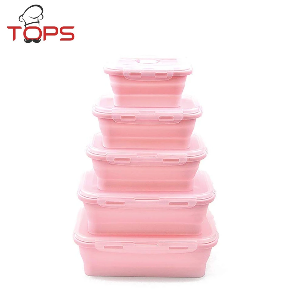 

Set of 5 PCS Silicone Food Storage Containers with BPA Free Airtight Plastic Lids for Kitchen or Kids Lunch Boxes, Any pantone color