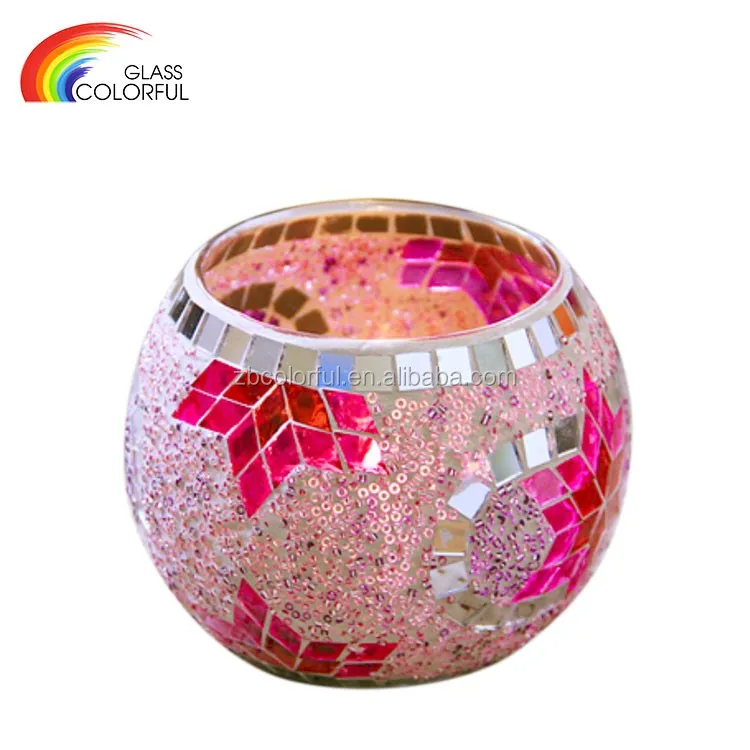Pink Red Tone Custom Mosaic Glass Candle Holder Buy Candle Holder