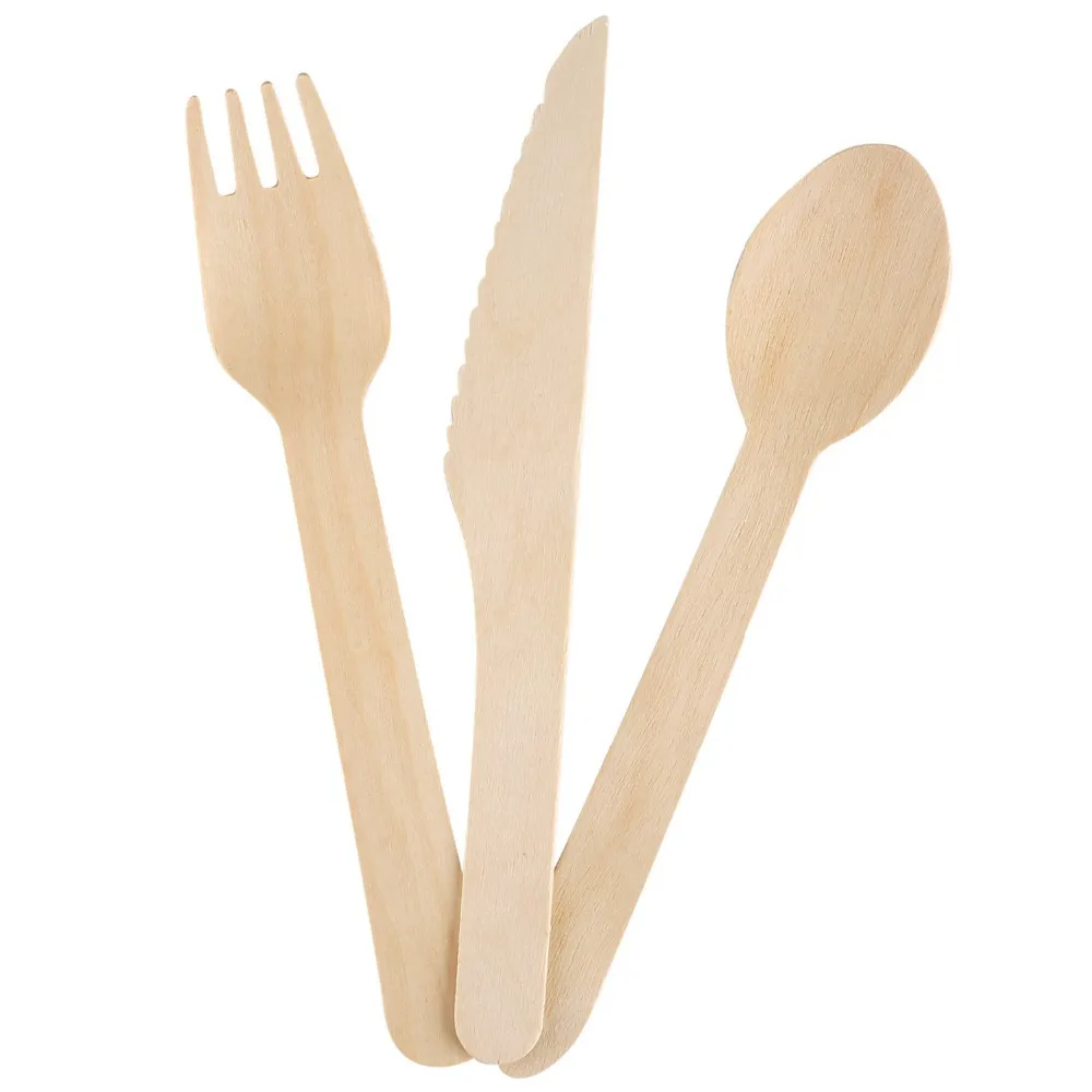 300 Wooden Cutlery Set Disposable Biodegradable Eco Friendly Recyclable Plastic Free for Picnic Party 100 Knives Pack of 300 100 Spoons 100 Forks
