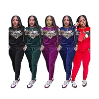 

MC2278 New arrival Women winter 5 color fashion Long Sleeves 2 Piece Sportswear Suit velvet jogger set Tracksuits