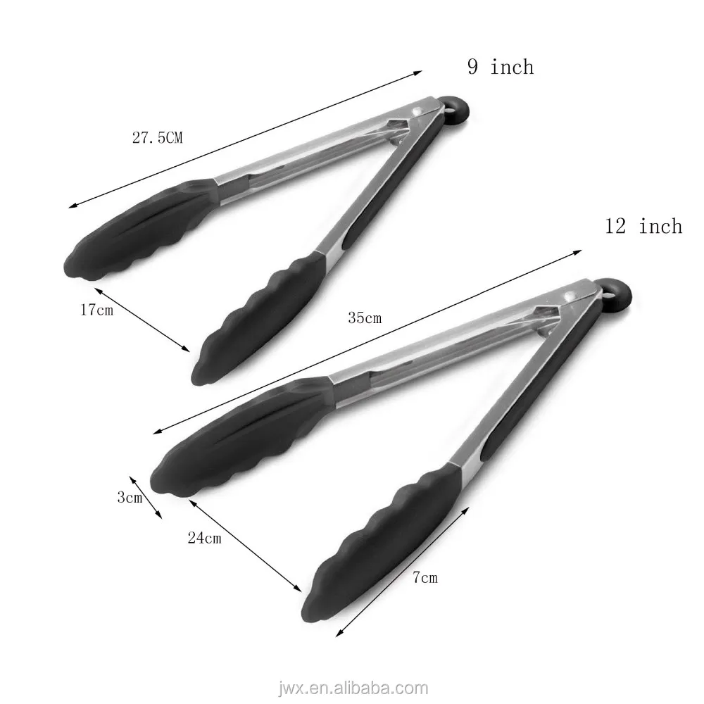 Heat Resistant Bbq Silicone Kitchen Stainless Steel Locking Food Tong