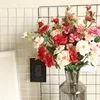 S-1163 Amazon Hot Selling Artificial Silk White Rose Peach Blossom 5 Heads Flower Wall Decoration For Wedding