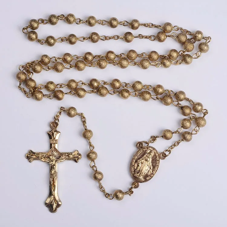 High Popular Catholic Rosary Necklace Gold Metal Rosary Wholesale Yiwu