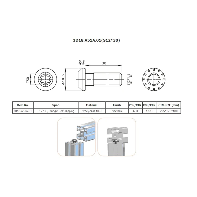 S12x30 Steel Nonstandard Triangle Self Tapping Threadrolling Screw