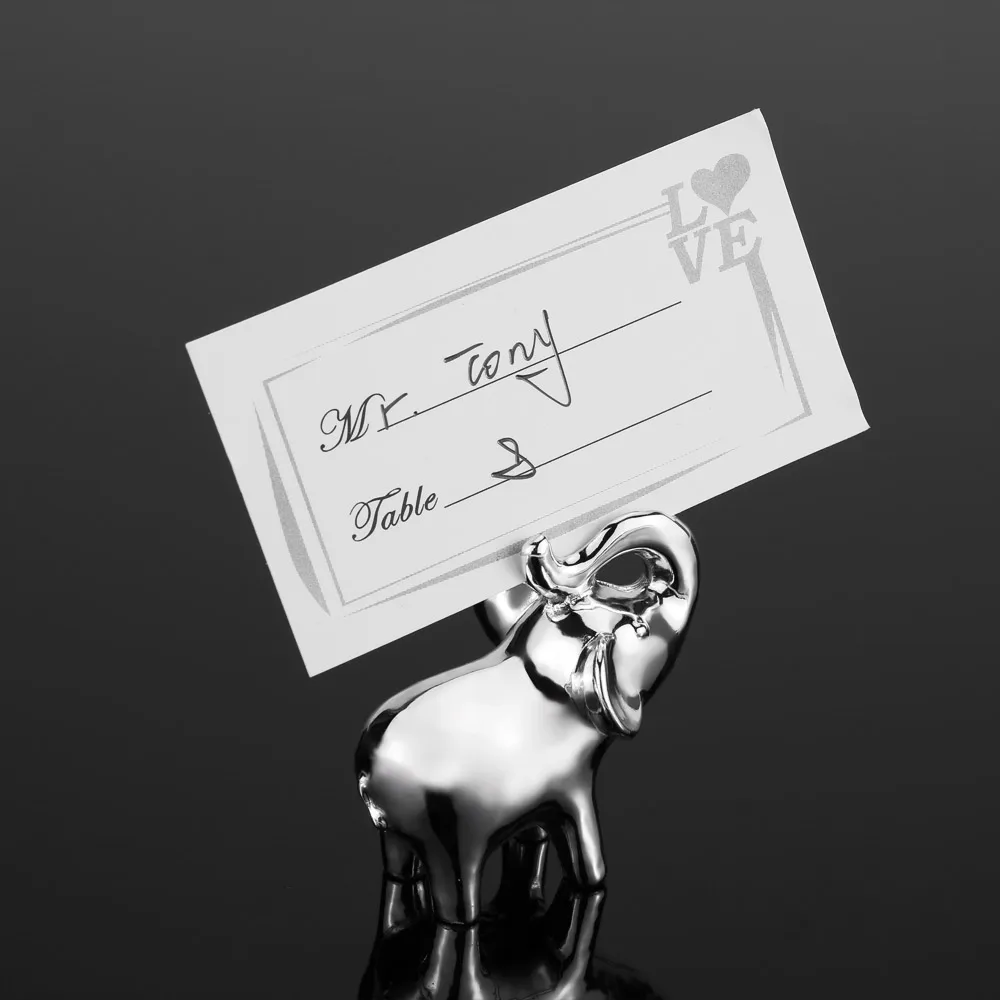 

Wedding Table Decoration Elephant Name Place Card Holder, Silver