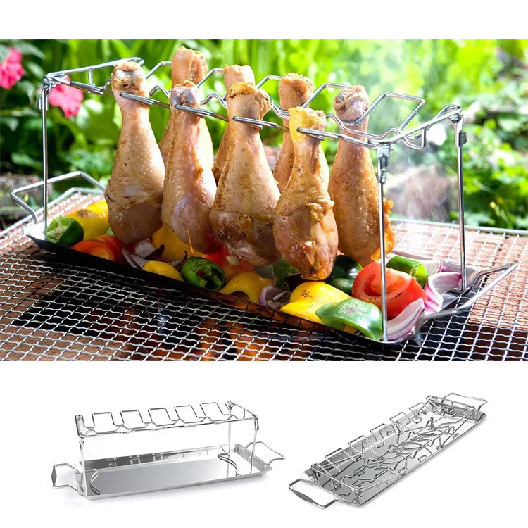 MADE IN USA! STAINLESS STEEL CHICKEN LEG COOKER RACK DRUMSTICK BBQ GRILL WING 