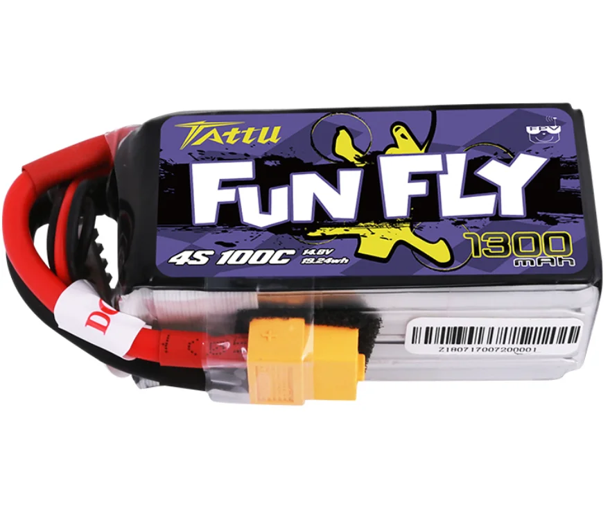 Tattu FunFly 1300mAh 14.8V 100C 4S1P Lipo Battery Pack for drone battery fpv googles rc toy drone 149.2g 32*33*70mm