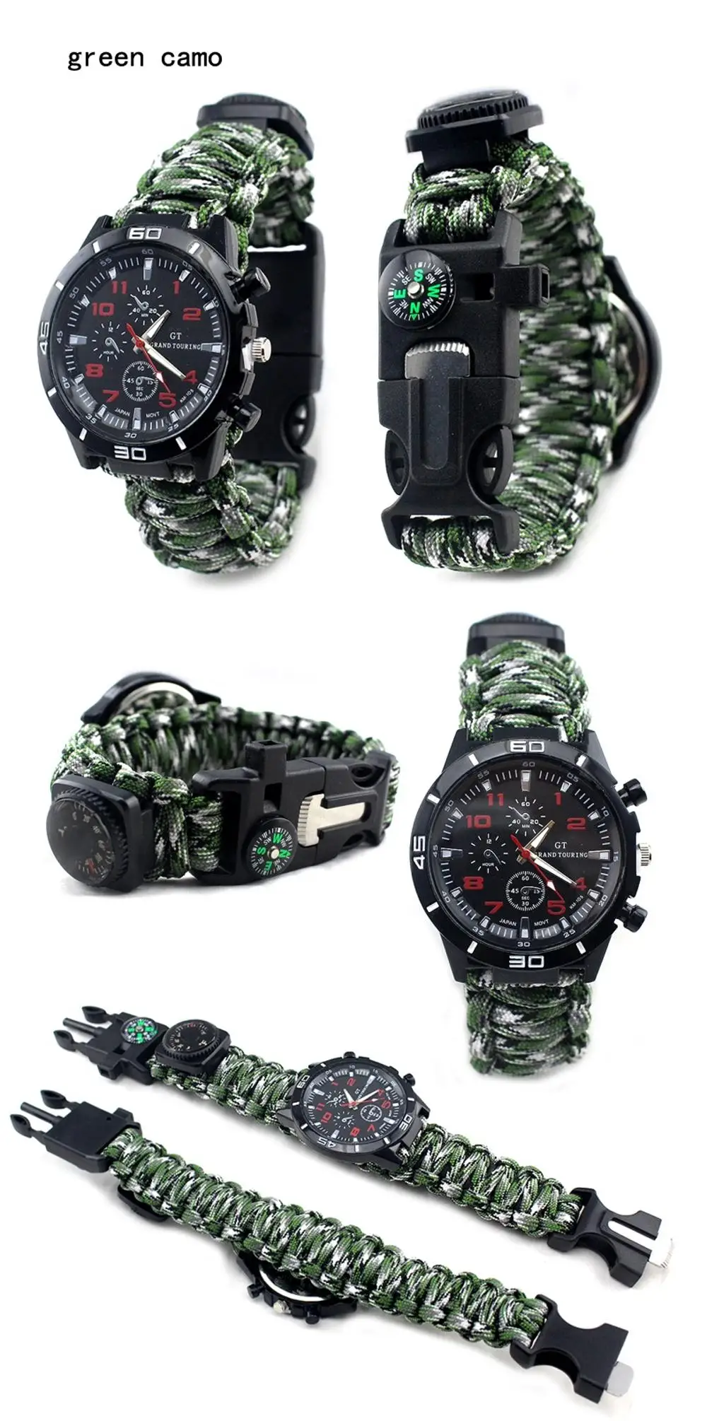 Portable Camping Hiking Outdoor Wrist Watch Emergency Survival Compass