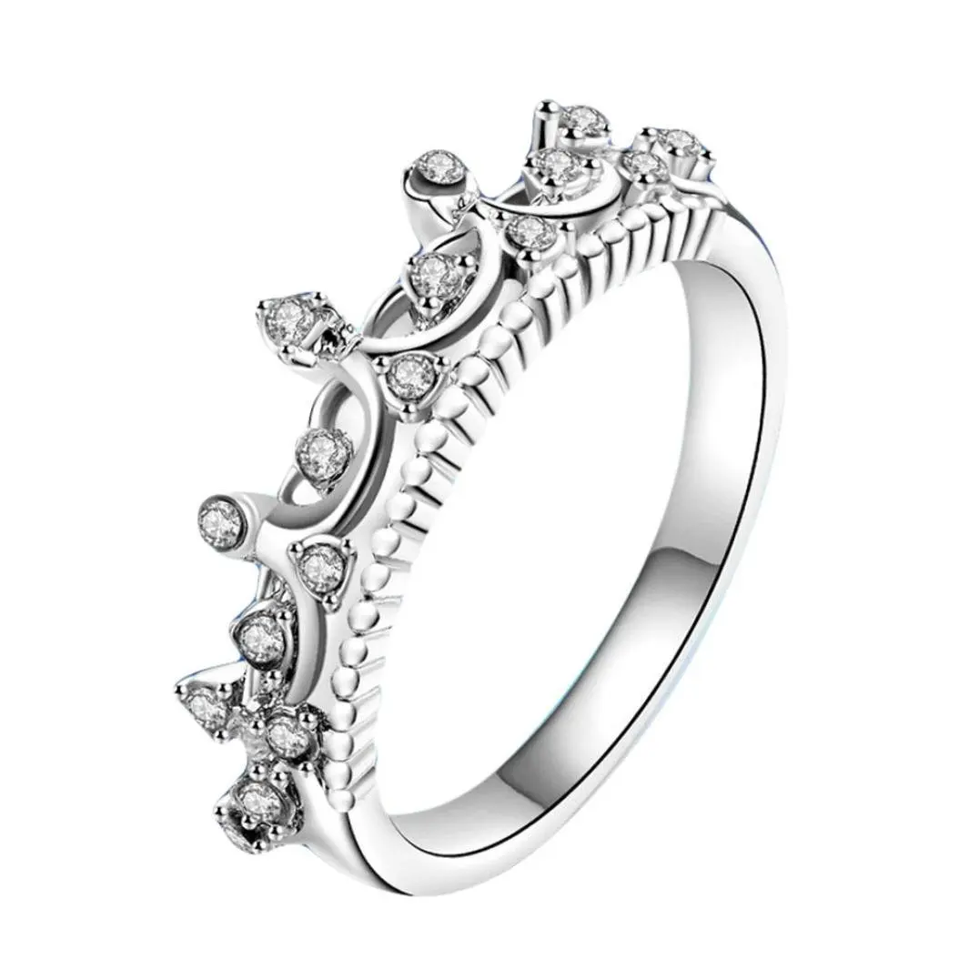 Wedding Jewelry,AutumnFall 2017 New Fashion Women Gold Pretty Crown Lady Crystal Ring Princess Rings (size 6, Sliver)