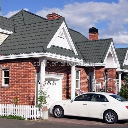
Types of roof covering sheets House Shingle Colored Stone Coated Roof Tile 