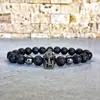 BRD1019 Tiny Silver Hematite and Black Lava Beaded Bracelet,Gunmetal Helmet Bracelet For Men,Gladiator Bracelet