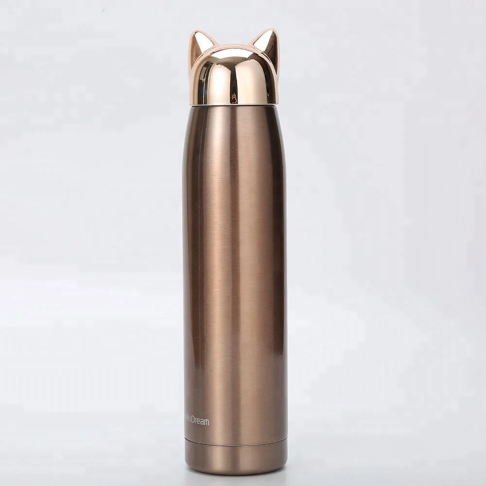 

MIKENDA 350ml style vacuum flask popular in Europe LFGB approved fox design glass water bottles, Champagne, diamond blue