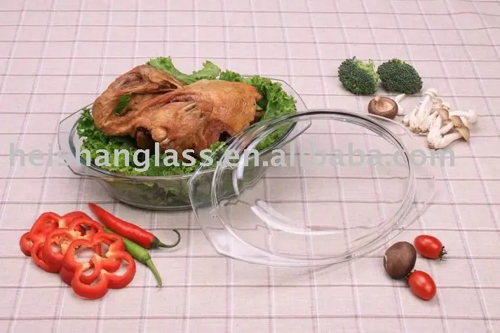 
2.5L oval tempered glass casserole with lid 