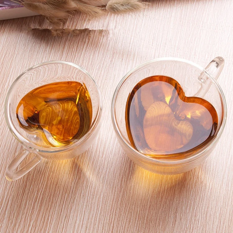 

Funny Heart Shaped Tea Mug Heat Resistant Glass Coffee Cup, Clear