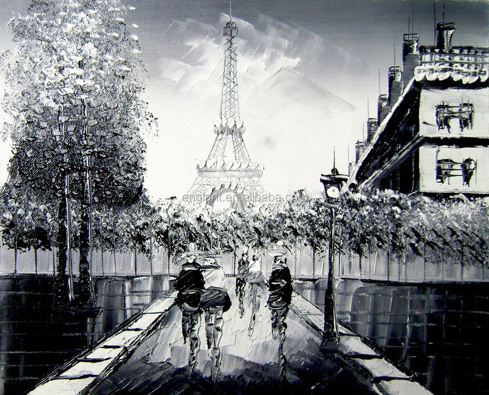 Modern Buatan Tangan Abstrak Paris Pemandangan Lukisan Dengan