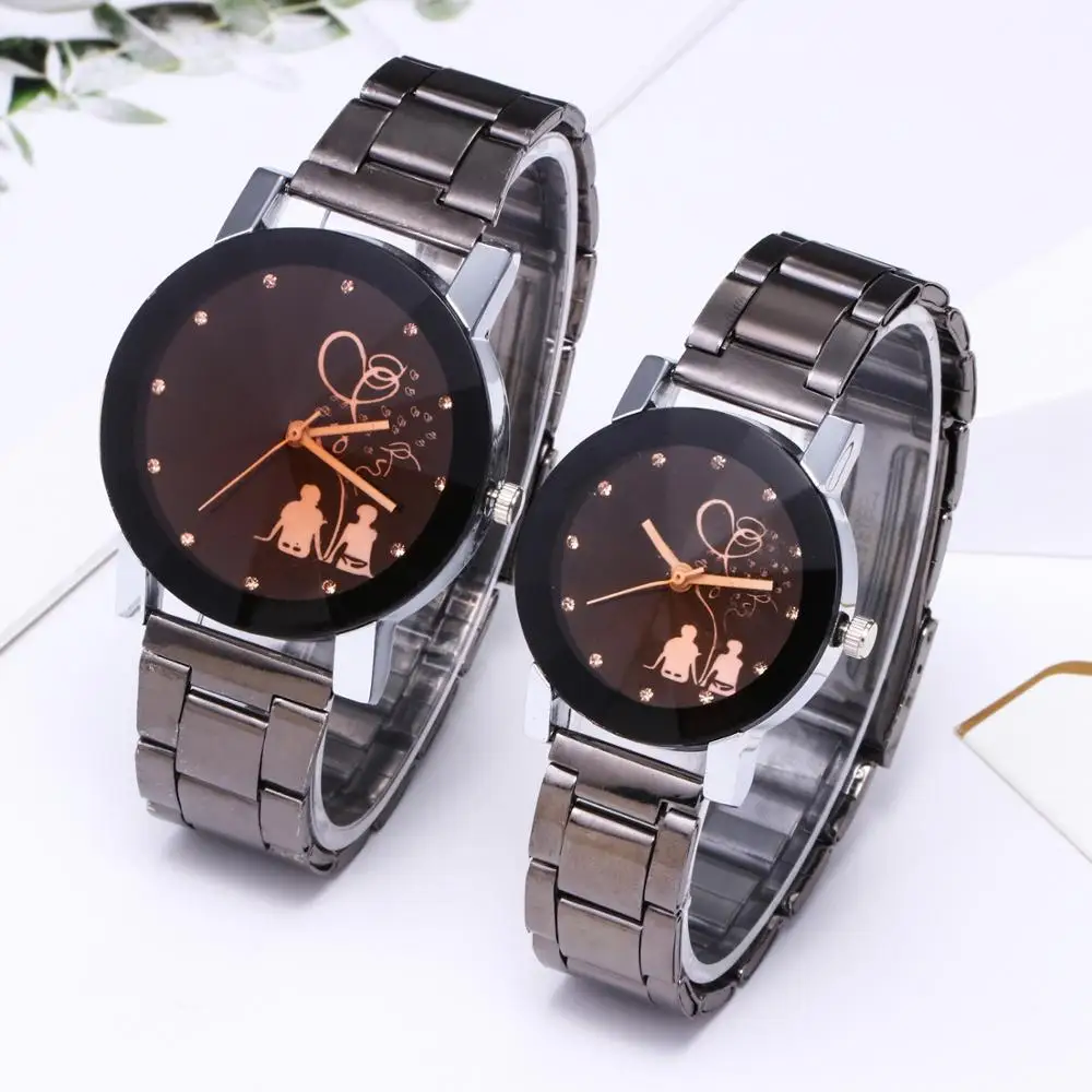 

wholesaler cheap metal strap wristwatch unisex wrist watch tawney glass gun color students lover watches valentine couple watch