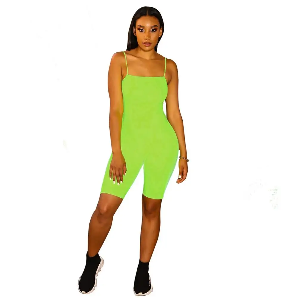 

2019 fashion rompers night club bodycon jumpsuit neon color tight jumpsuit for women