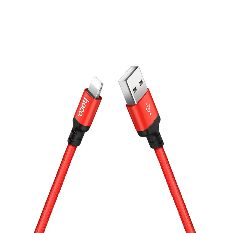 

HOCO X14 Times speed charging cable LINT for iphone devices universal fast charge adapter wire 1m/2m with aluminum alloy shell, Black/red