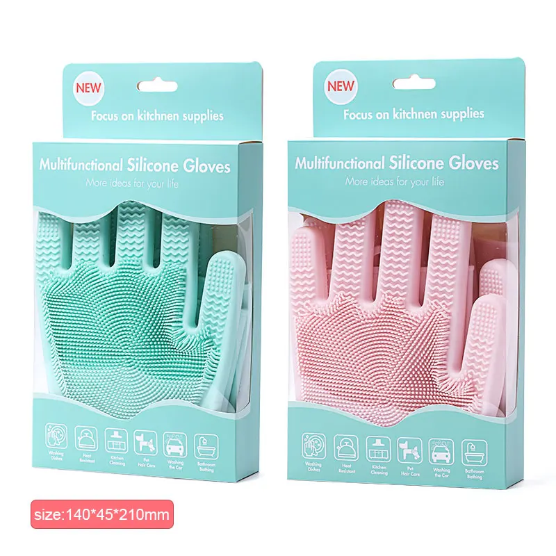 Reusable Kitchen Accessories Cooking Heat Protective Silicone Finger Glove Washing Kitchen Dishwashing Cleaning Gloves