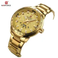 

Hot Selling Naviforce 9090 Men Fashion Gold Stainless Steel Quartz Movement Wristwatches Japan Movt Quartz OEM Wristwatches