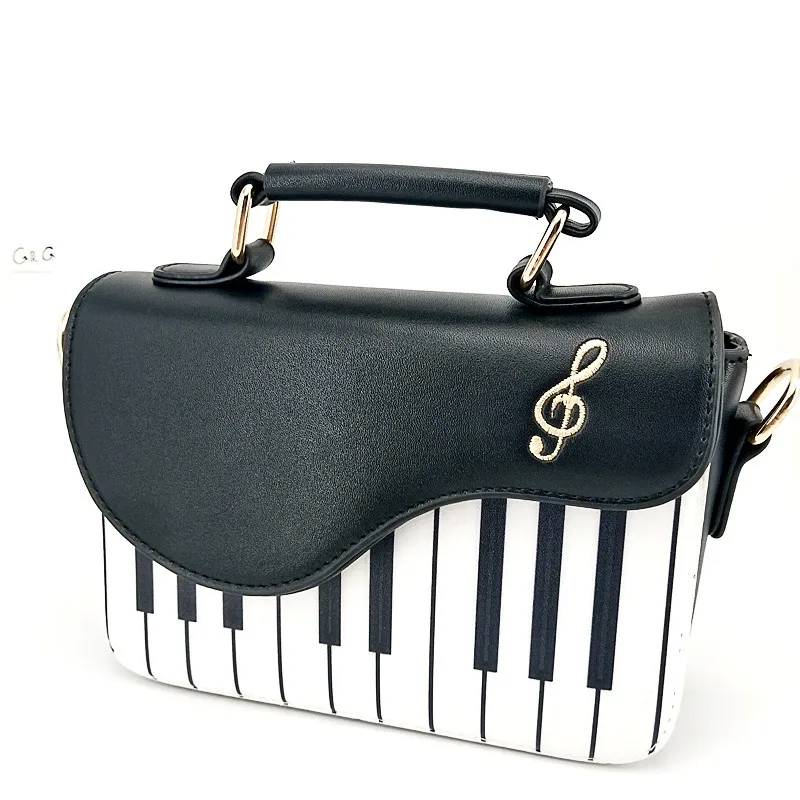 

Long Handle Crossbody PU Women Shoulder Music Notes Bag, Black&white