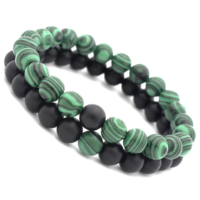 

Simple Fashion Natural Stone Jewelry  Malachite Matte Black Onyx Couple Bracelet, Black green