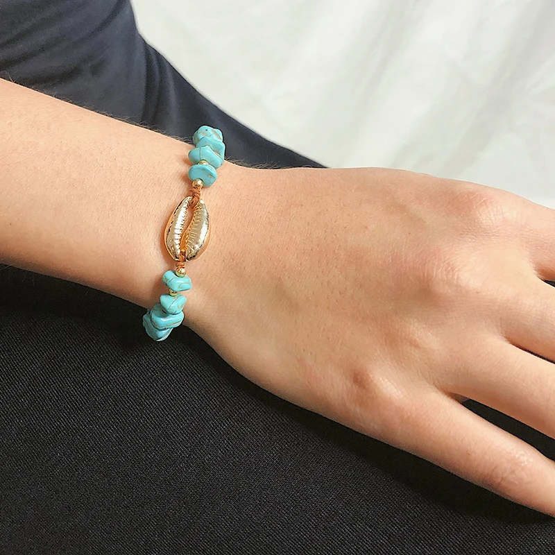 

Natural Cowrie Turquoise Beads Bracelet Boho Seashell Bracelet For Women Beach Jewelry (SK537), As picture