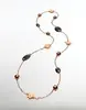 Stainless steel chain through ball and flower woman gold plated sweater necklace