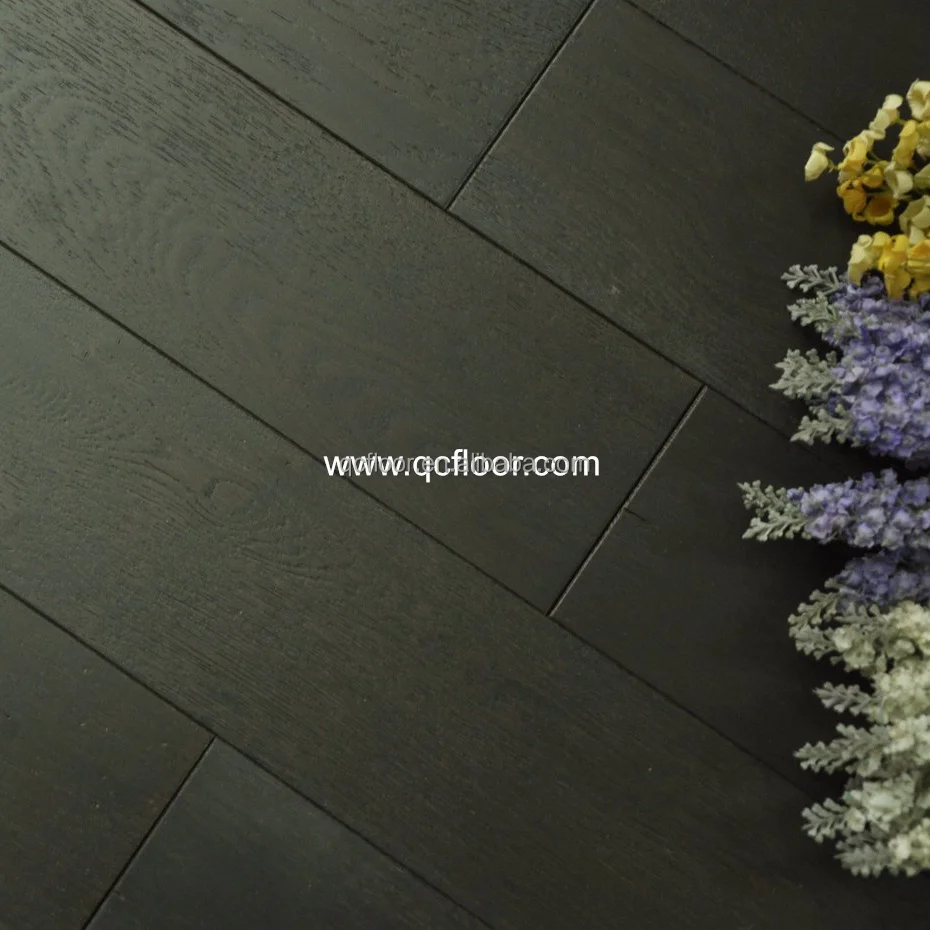 100 Real Wood White Oak Parquet Flooring Stained Dark Ink Color