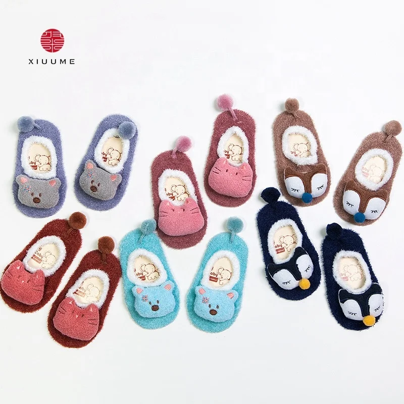 

Custom socks logo for kids 3d cartoon cute fuzzy non slip baby socks