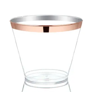 Image of 100 Rose Gold Plastic Cups 9 Oz Clear Old Fashioned Tumblers Rose Gold Rimmed Cups Fancy Wedding Party