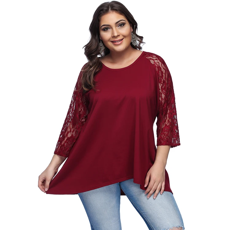 

New Style Autumn Winter Lace Patchwork Round Neck Long Sleeve Women'S Blouse