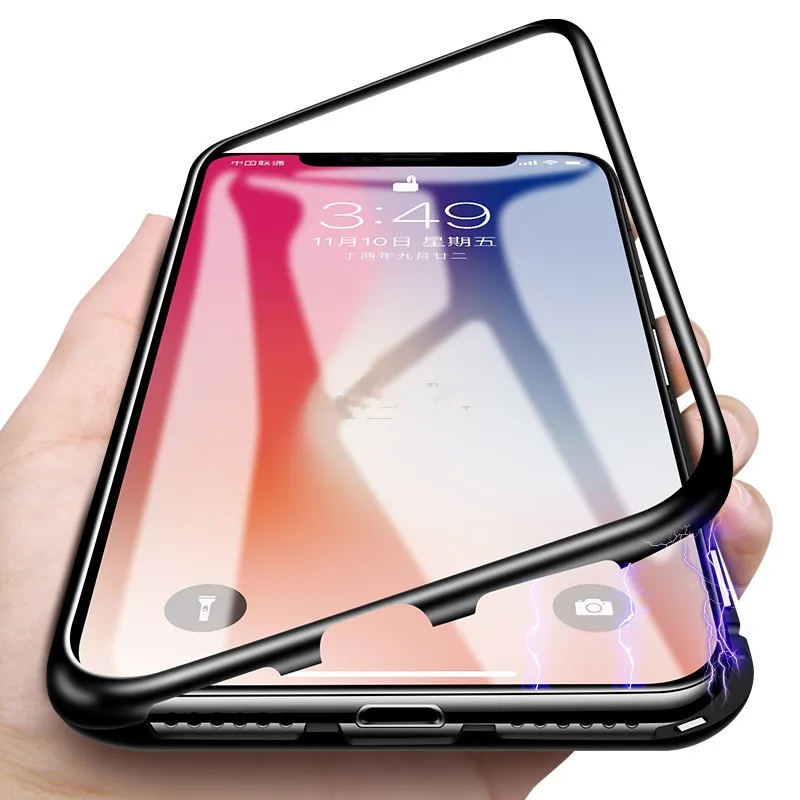 

New Aluminum Alloy Metal Bumper Frame Tempered Glass Back Case For iPhone XS Magnetic Case, Transparent cover metal bumper